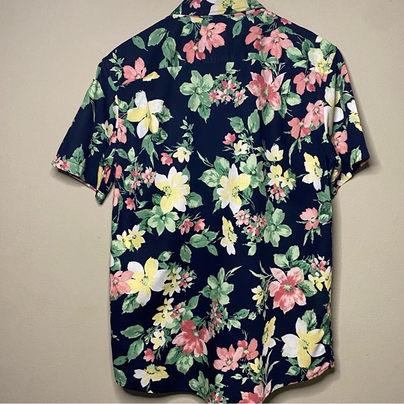 Old Navy Everyday Shirt Men Medium Navy Floral Regular Fit Cotton Short Sleeve - Picture 8 of 9